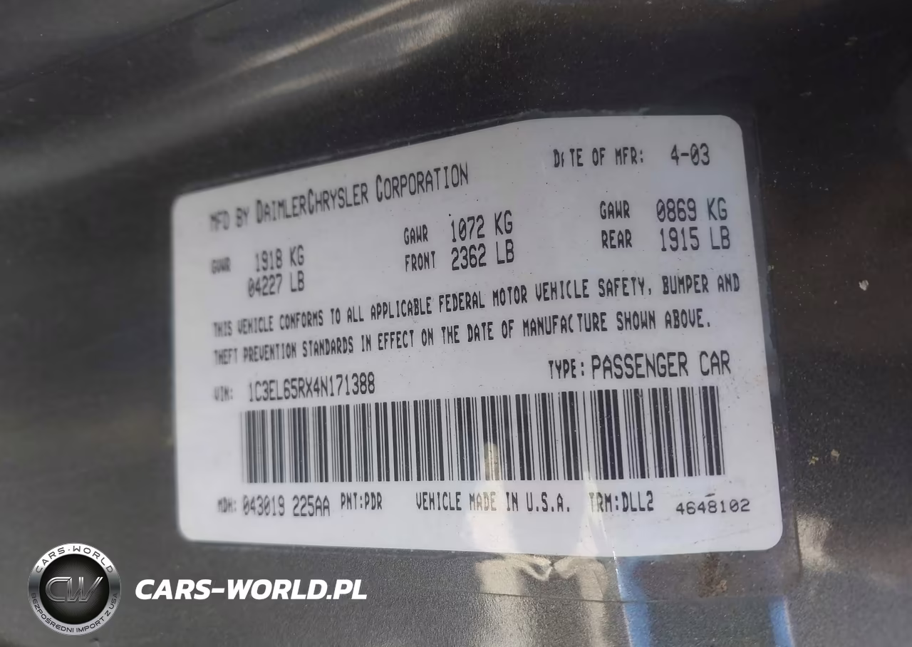2004 Chrysler Sebring Limited VIN:1C3EL65RX4N171388 - 9