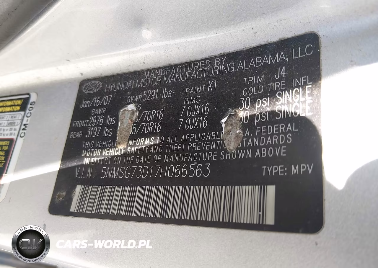 2007 Hyundai Santa Fe Gls VIN:5NMSG73D17H066563 - 9