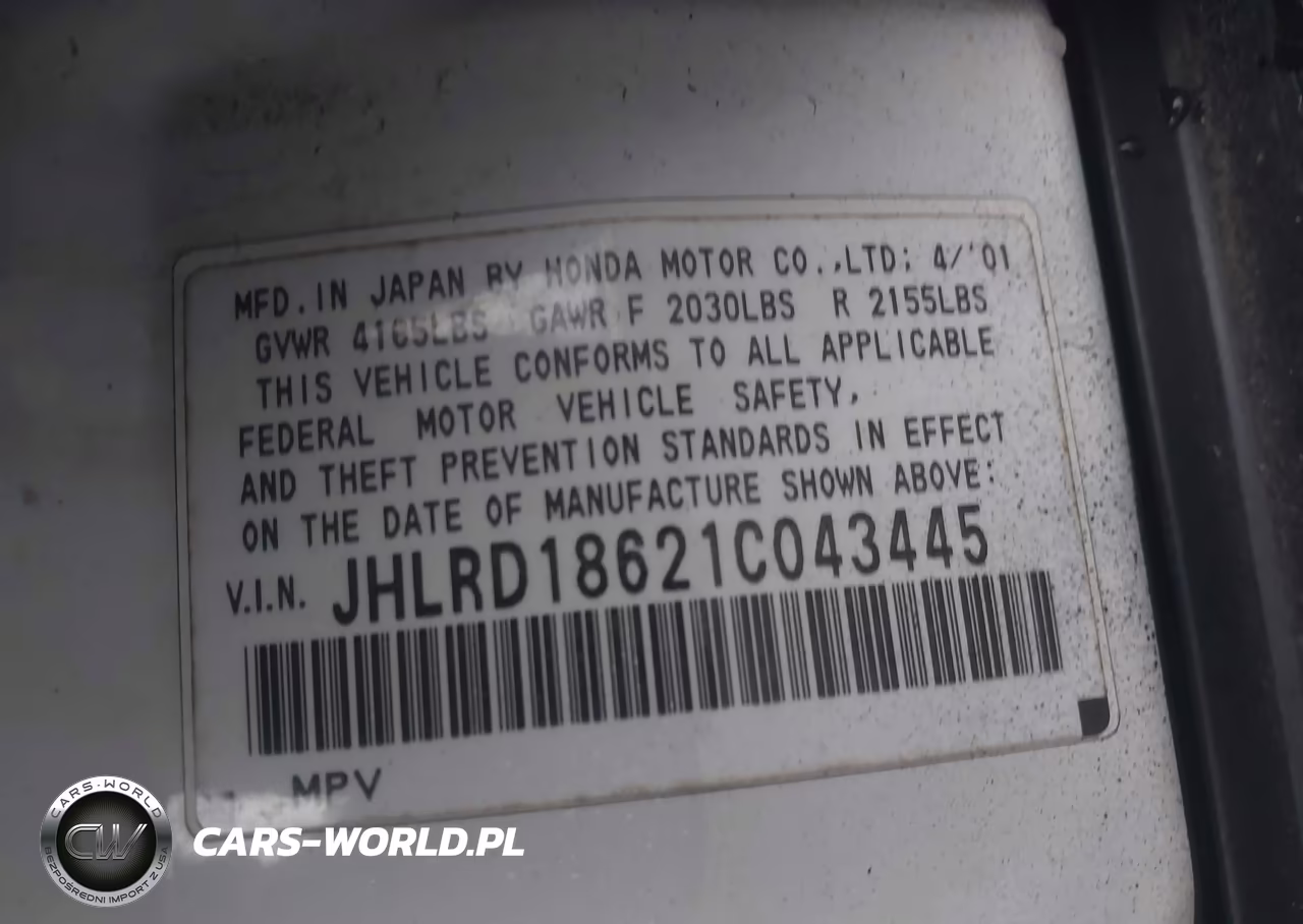 2001 Honda Cr-V Ex VIN:JHLRD18621C043445 - 9