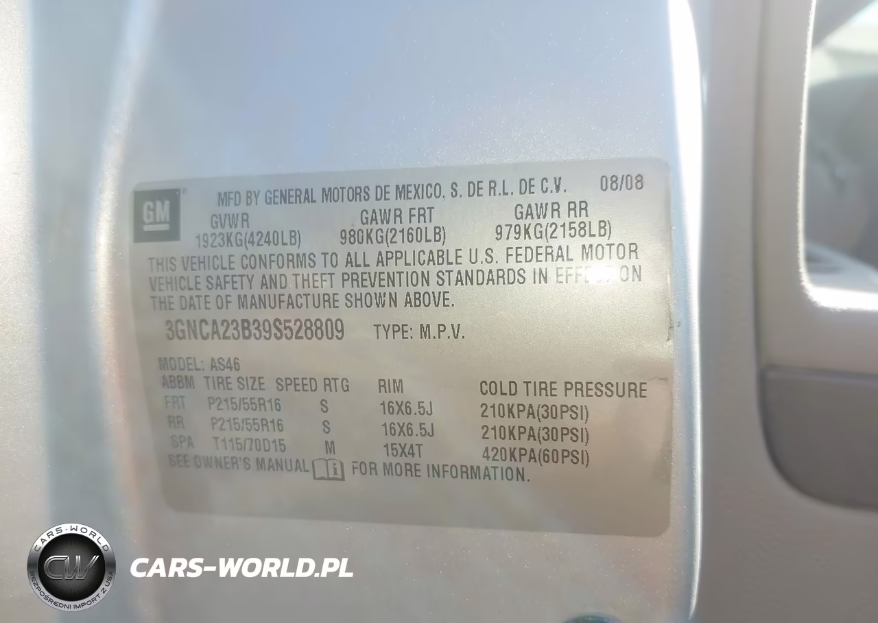 2009 Chevrolet Hhr Lt VIN:3GNCA23B39S528809 - 9