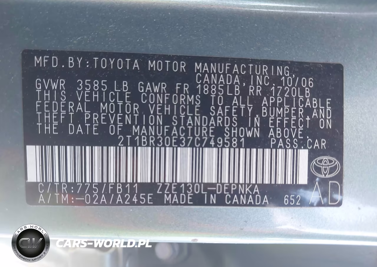 2007 Toyota Corolla Le VIN:2T1BR30E37C749581 - 9