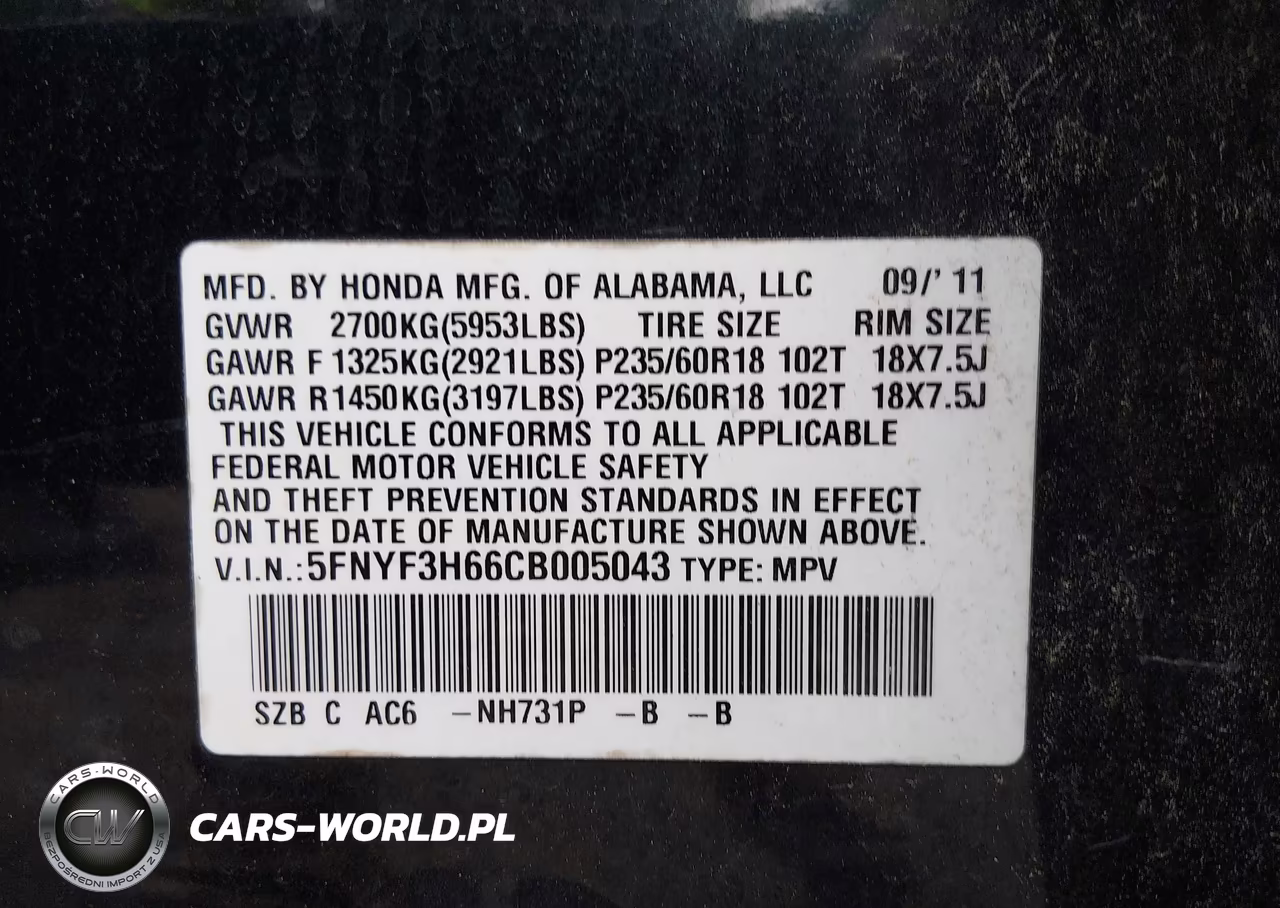 2012 Honda Pilot Ex-L VIN:5FNYF3H66CB005043 - 9