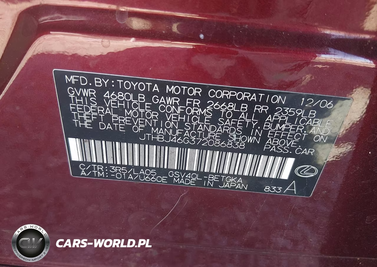2007 Lexus Es 350 VIN:JTHBJ46G372086838 - 9