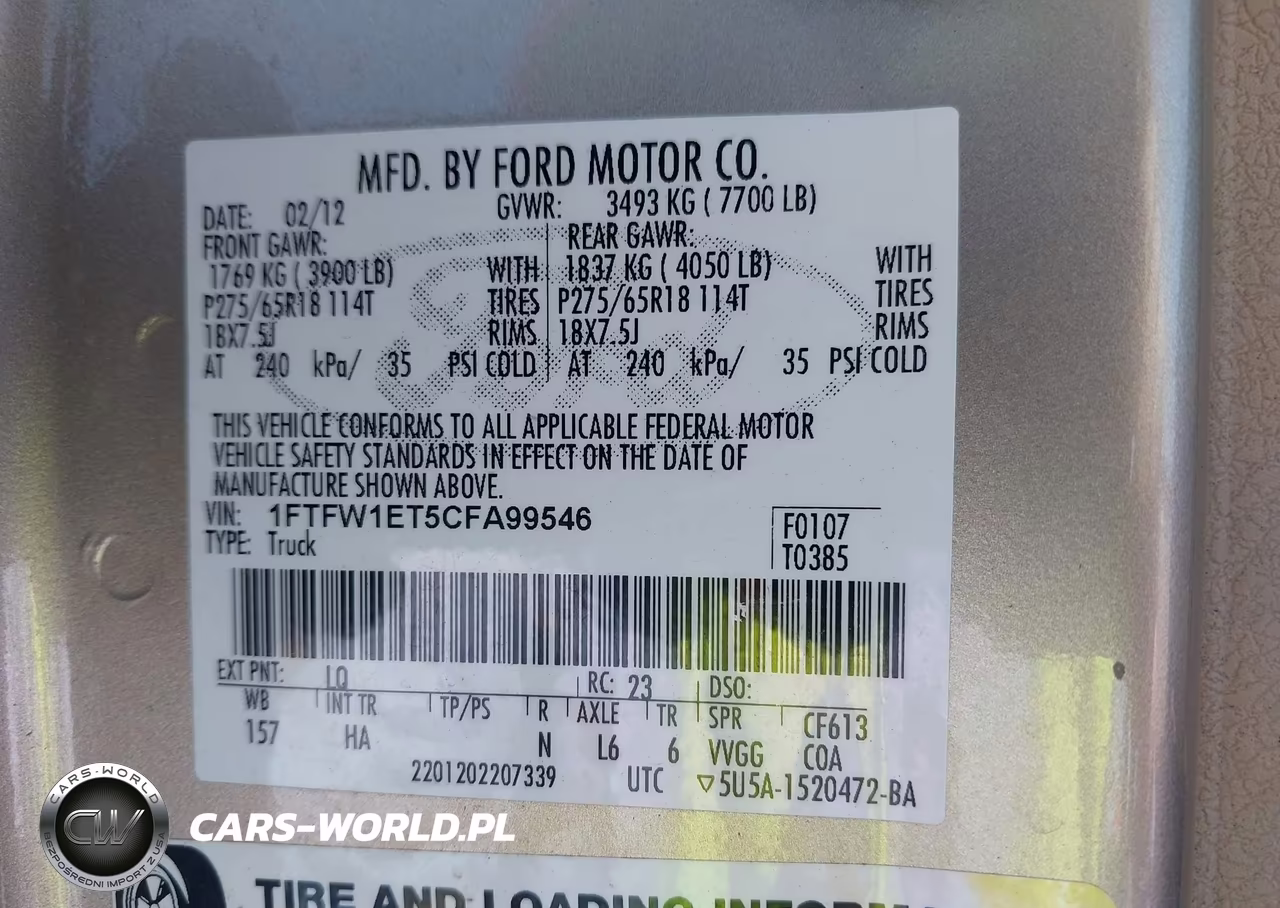 2012 Ford F-150 Lariat VIN:1FTFW1ET5CFA99546 - 9
