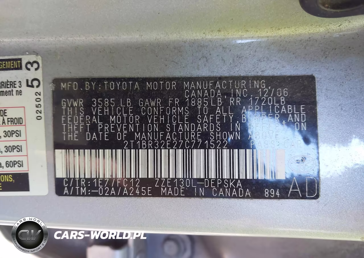 2007 Toyota Corolla S VIN:2T1BR32E27C771522 - 9