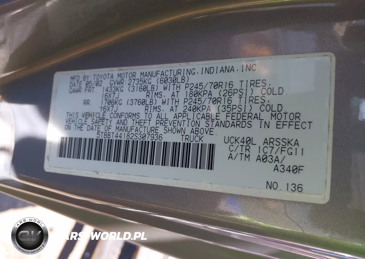 2002 Toyota Tundra Sr5 V8 VIN:5TBBT44182S307936 - 9