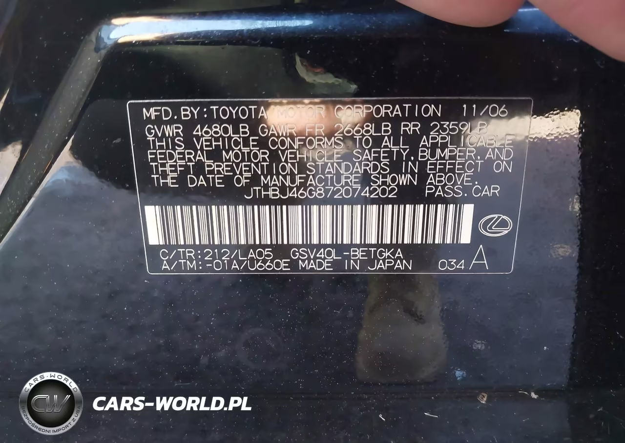 2007 Lexus Es 350 VIN:JTHBJ46G872074202 - 9