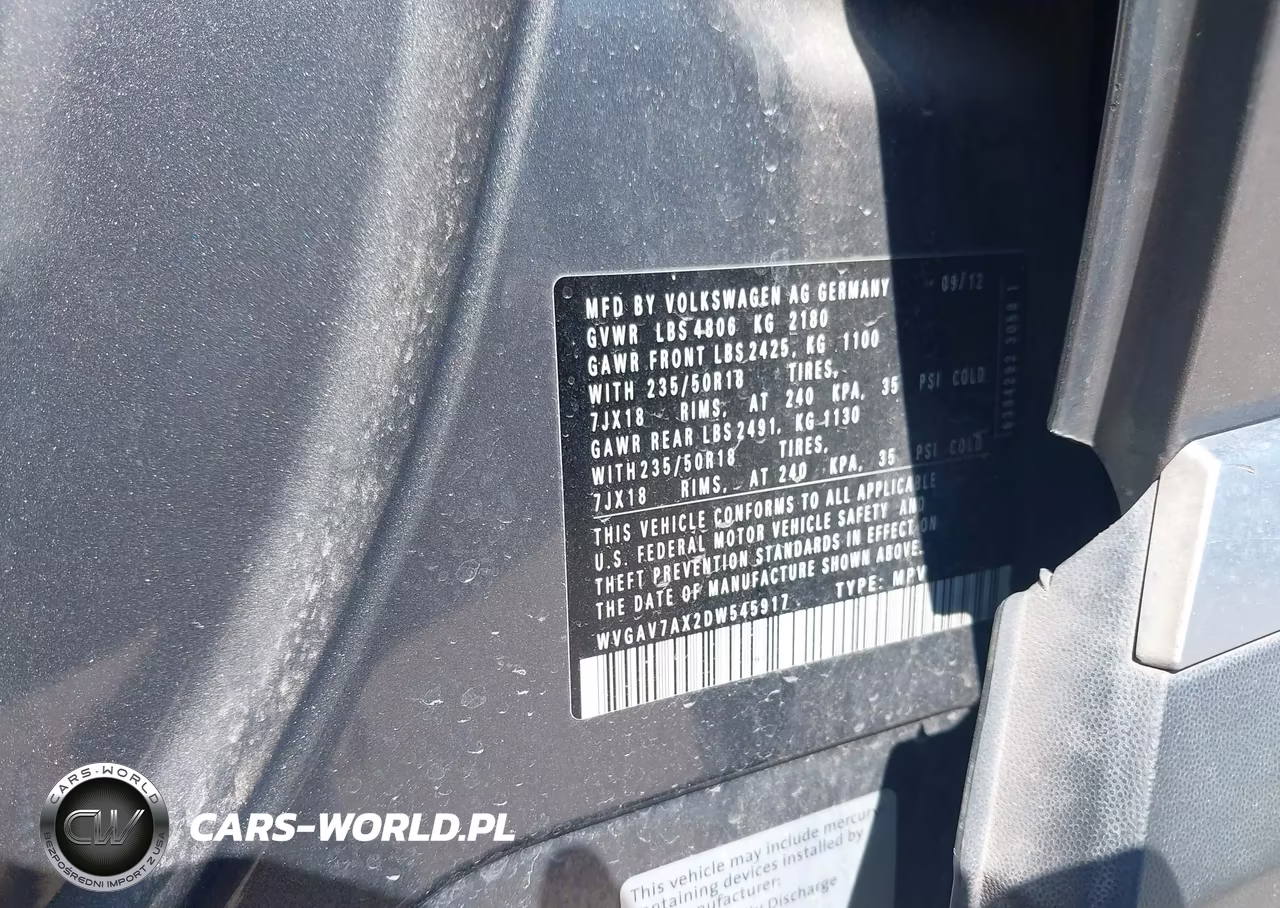 2013 Volkswagen Tiguan Se VIN:WVGAV7AX2DW545917 - 9