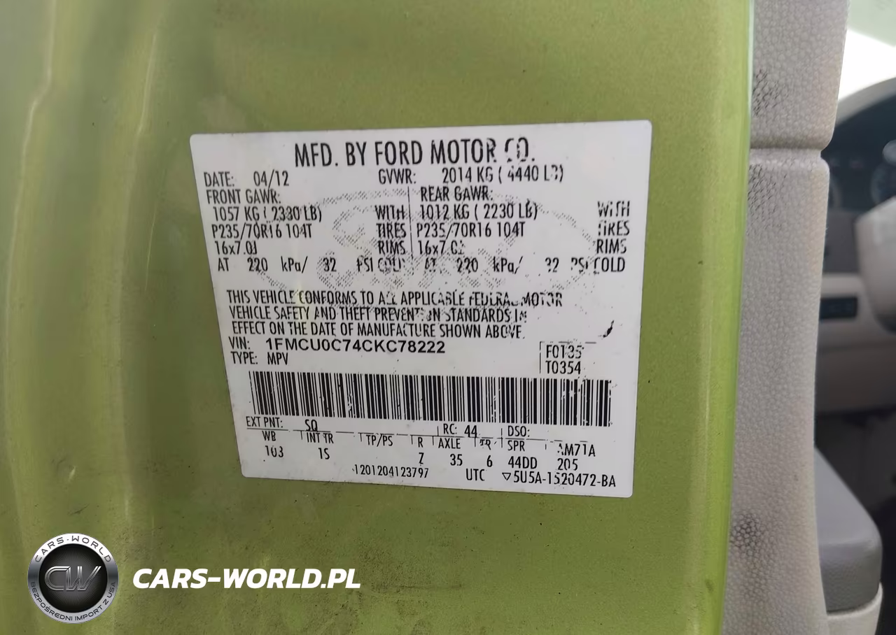 2012 Ford Escape Xls VIN:1FMCU0C74CKC78222 - 9