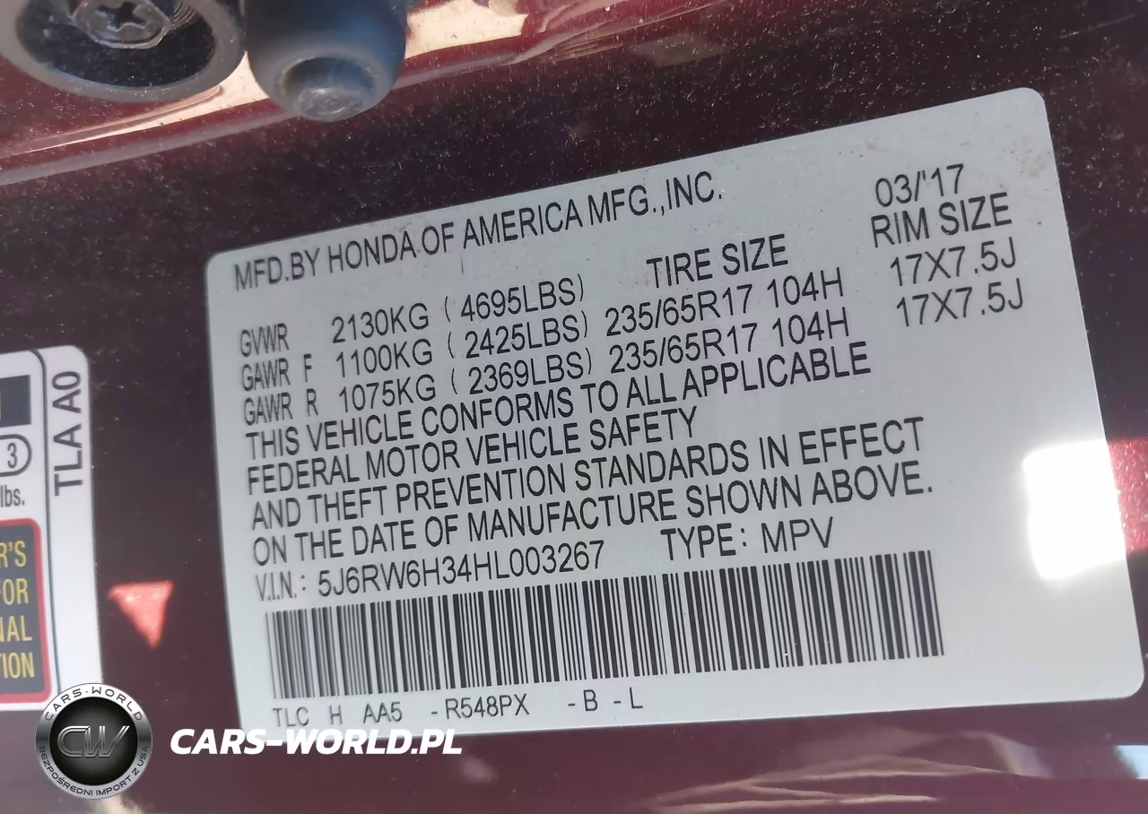 2017 Honda Cr-V Lx VIN:5J6RW6H34HL003267 - 9