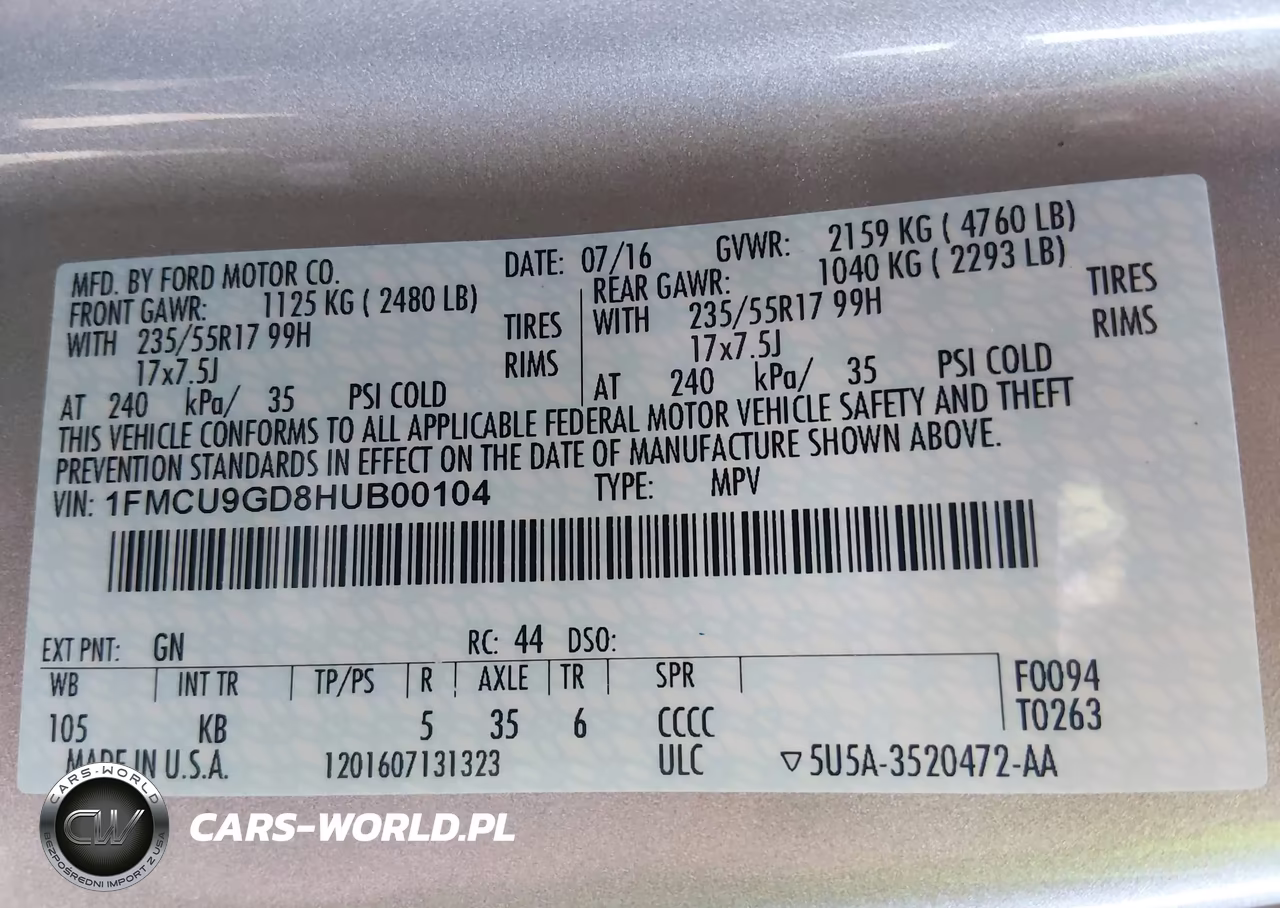 2017 Ford Escape Se VIN:1FMCU9GD8HUB00104 - 9