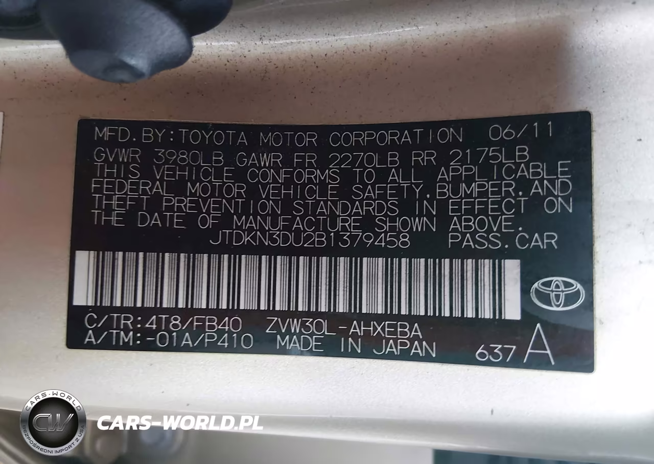 2011 Toyota Prius Two VIN:JTDKN3DU2B1379458 - 9