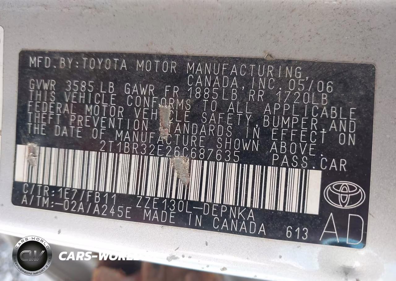 2006 Toyota Corolla Le VIN:2T1BR32E26C687635 - 9