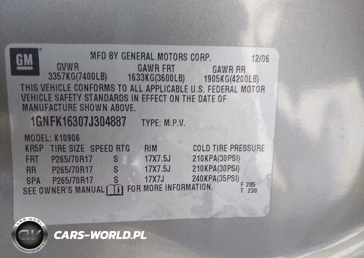 2007 Chevrolet Suburban 1500 Ls VIN:1GNFK16307J304887 - 9