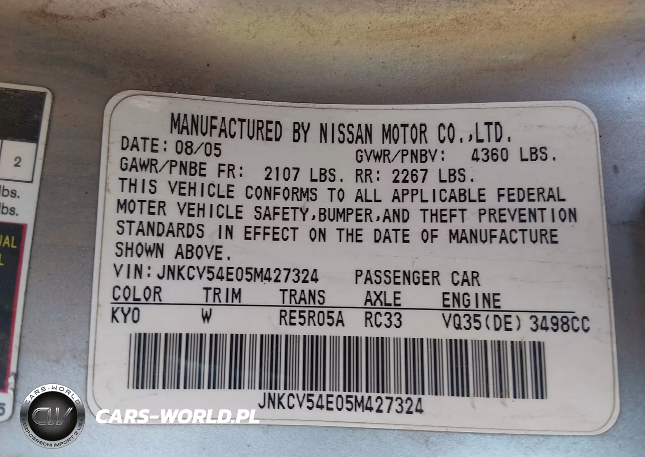 2005 Infiniti G35 VIN:JNKCV54E05M427324 - 9