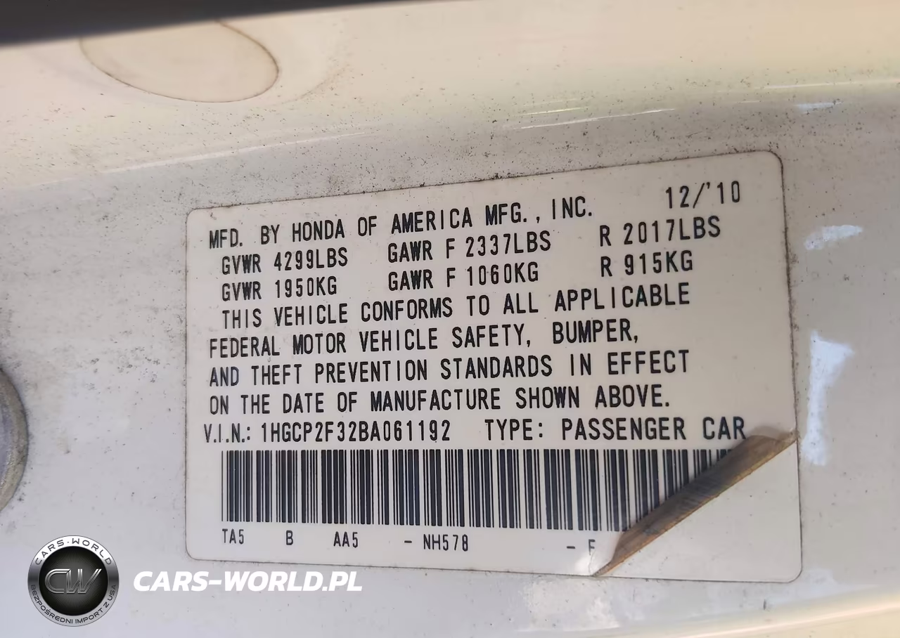 2011 Honda Accord 2.4 Lx VIN:1HGCP2F32BA061192 - 9