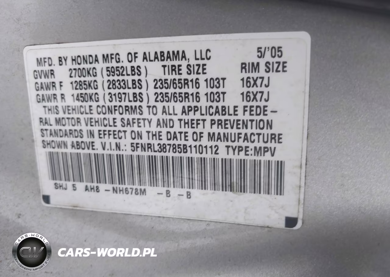 2005 Honda Odyssey Ex-L VIN:5FNRL38785B110112 - 9