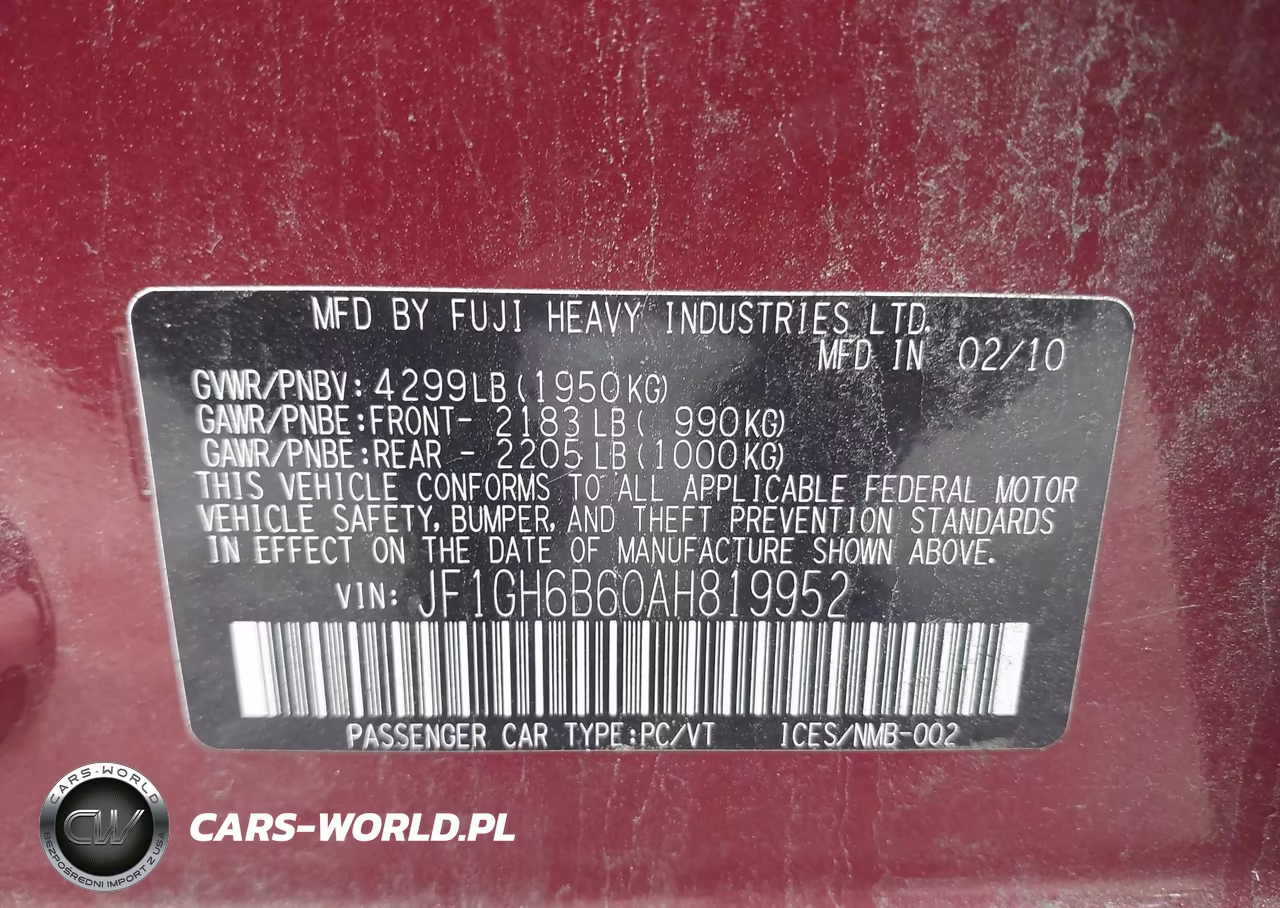 2010 Subaru Impreza 2.5I Premium VIN:JF1GH6B60AH819952 - 9