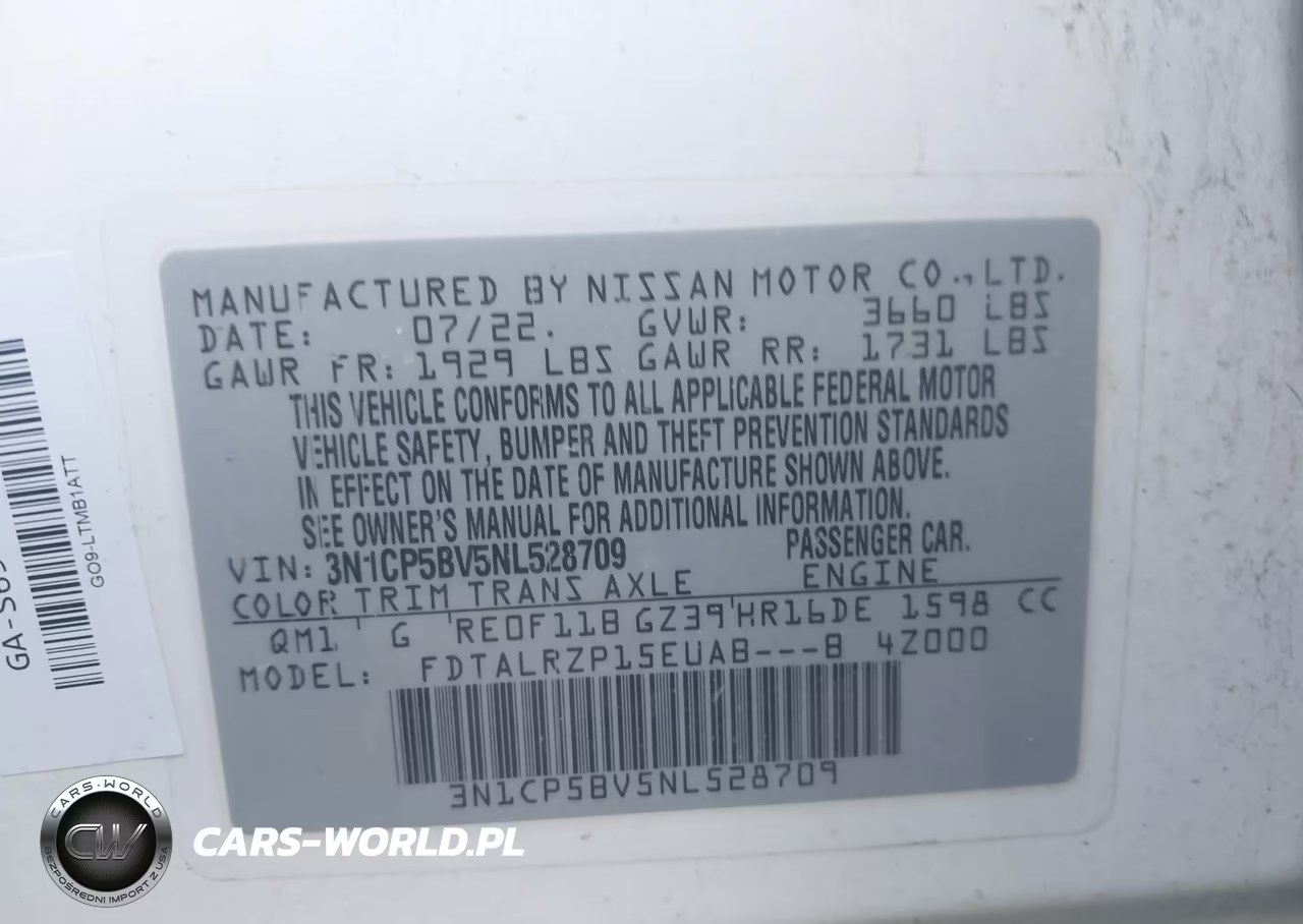 2022 Nissan Kicks S Xtronic Cvt VIN:3N1CP5BV5NL528709 - 9