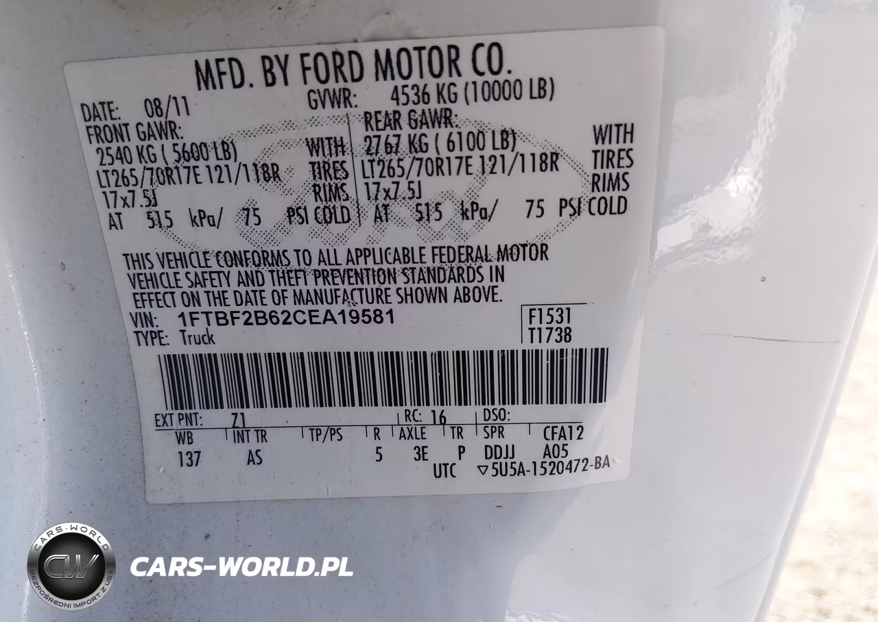 2012 Ford F-250 Xl VIN:1FTBF2B62CEA19581 - 9