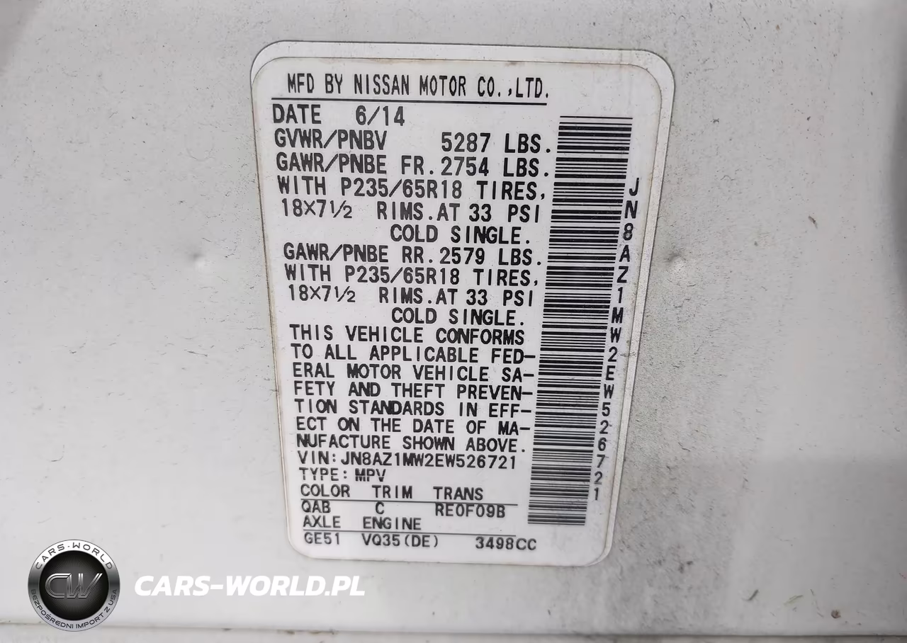 2014 Nissan Murano Sv VIN:JN8AZ1MW2EW526721 - 9