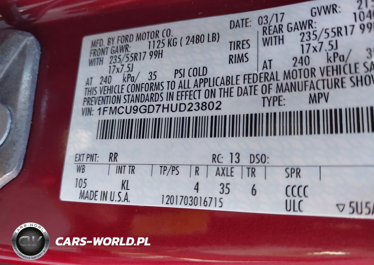 2017 Ford Escape Se VIN:1FMCU9GD7HUD23802 - 9