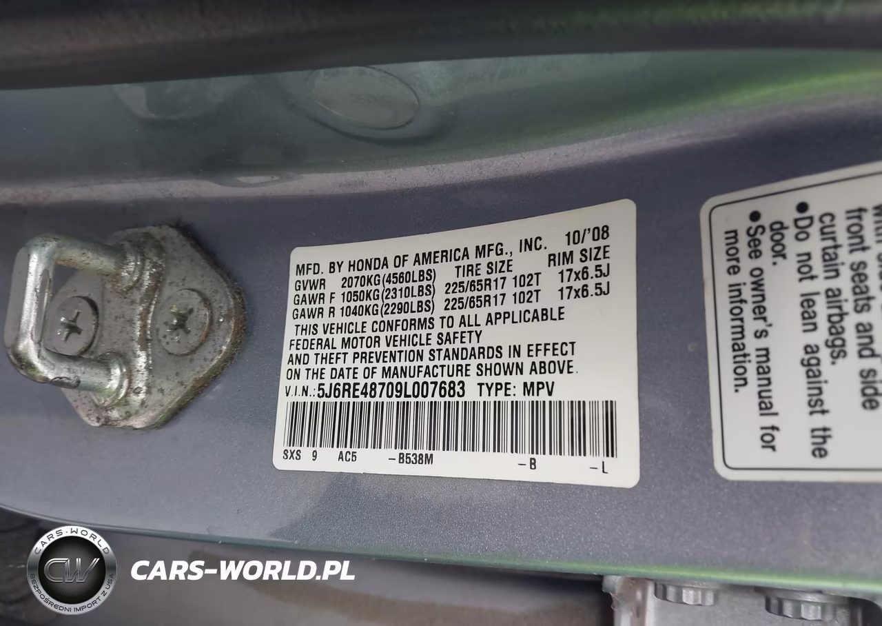 2009 Honda Cr-V Ex-L VIN:5J6RE48709L007683 - 9
