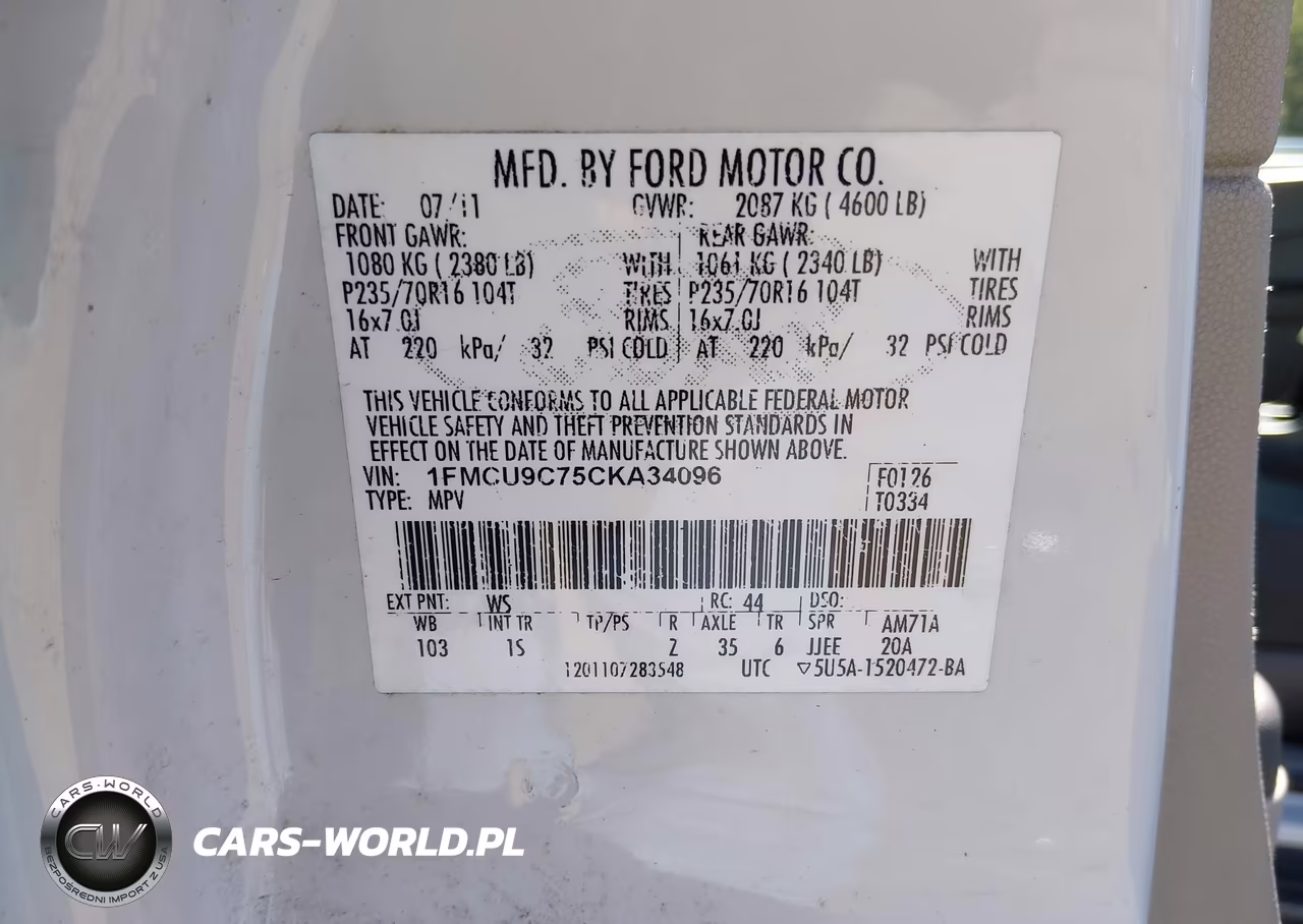 2012 Ford Escape Xls VIN:1FMCU9C75CKA34096 - 9