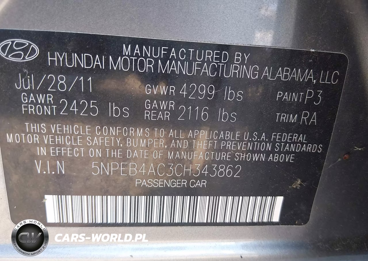 2012 Hyundai Sonata Gls VIN:5NPEB4AC3CH343862 - 9