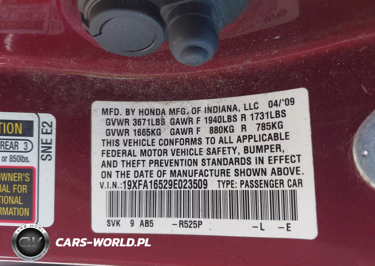 2009 Honda Civic Lx VIN:19XFA16529E023509 - 9