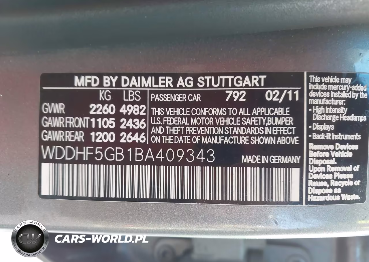 2011 Mercedes-Benz E 350 VIN:WDDHF5GB1BA409343 - 9