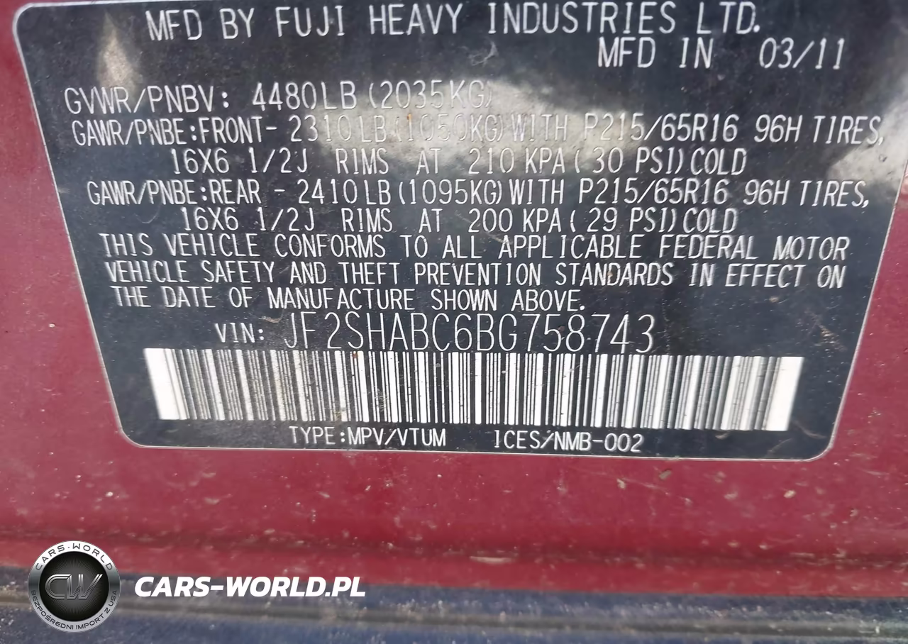 2011 Subaru Forester 2.5X VIN:JF2SHABC6BG758743 - 9