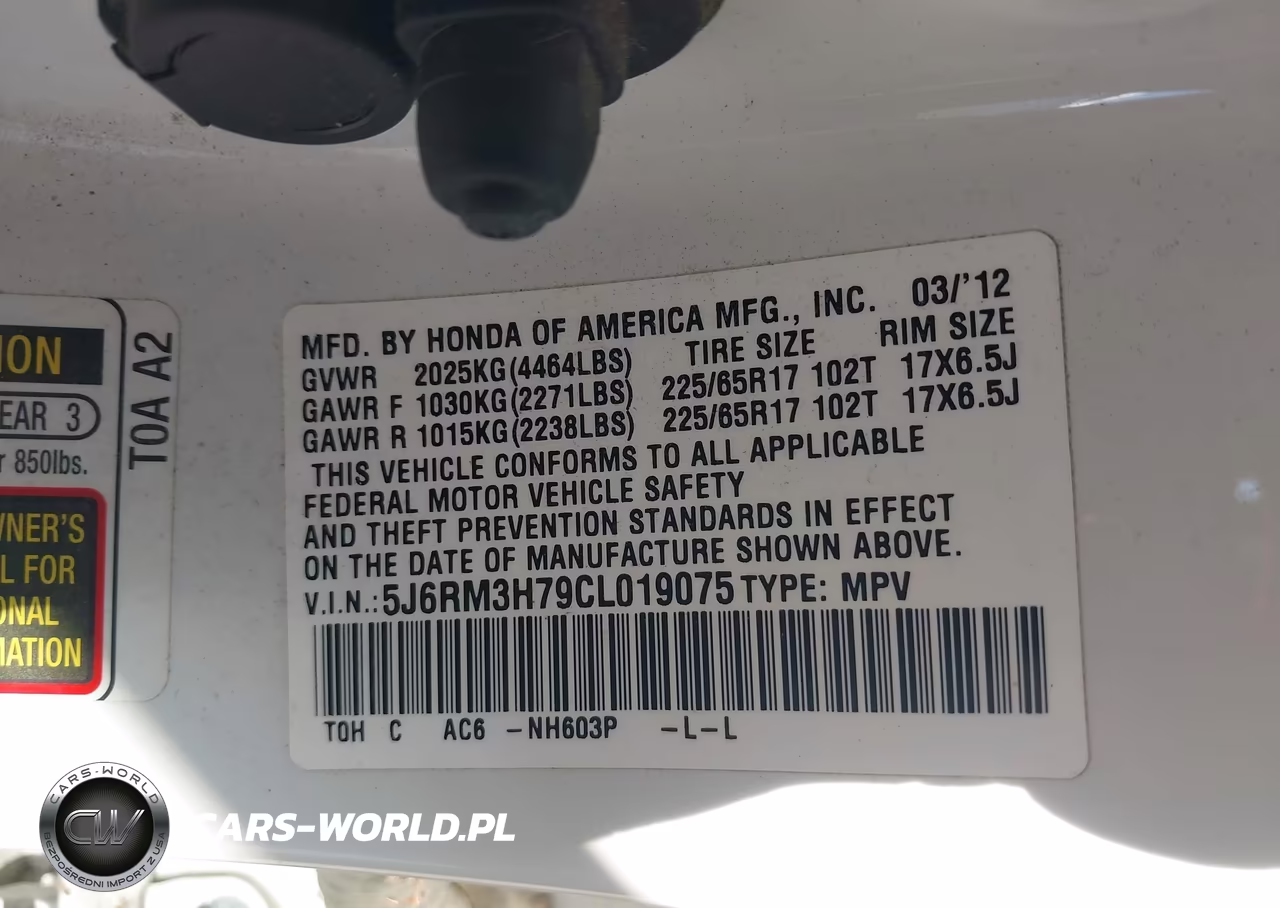 2012 Honda Cr-V Ex-L VIN:5J6RM3H79CL019075 - 9