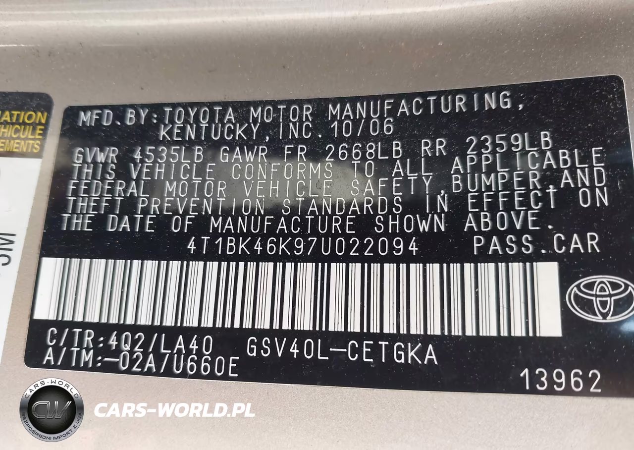2007 Toyota Camry Xle V6 VIN:4T1BK46K97U022094 - 9