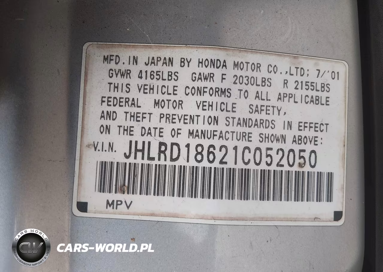 2001 Honda Cr-V Ex VIN:JHLRD18621C052050 - 9