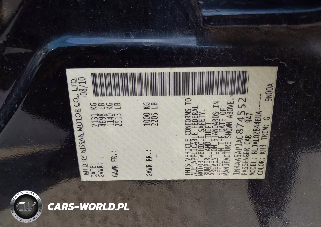 2010 Nissan Maxima 3.5 S VIN:1N4AA5AP1AC874552 - 9
