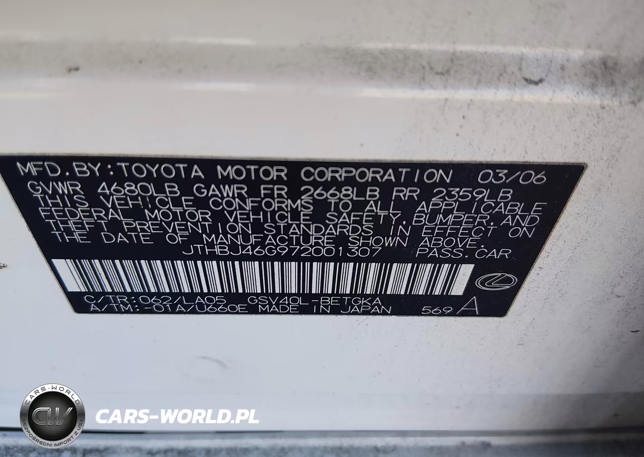 2007 Lexus Es 350 VIN:JTHBJ46G972001307 - 9