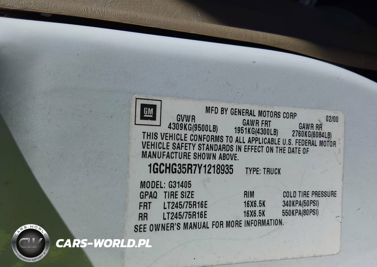 2000 Chevrolet Express VIN:1GCHG35R7Y1218935 - 9