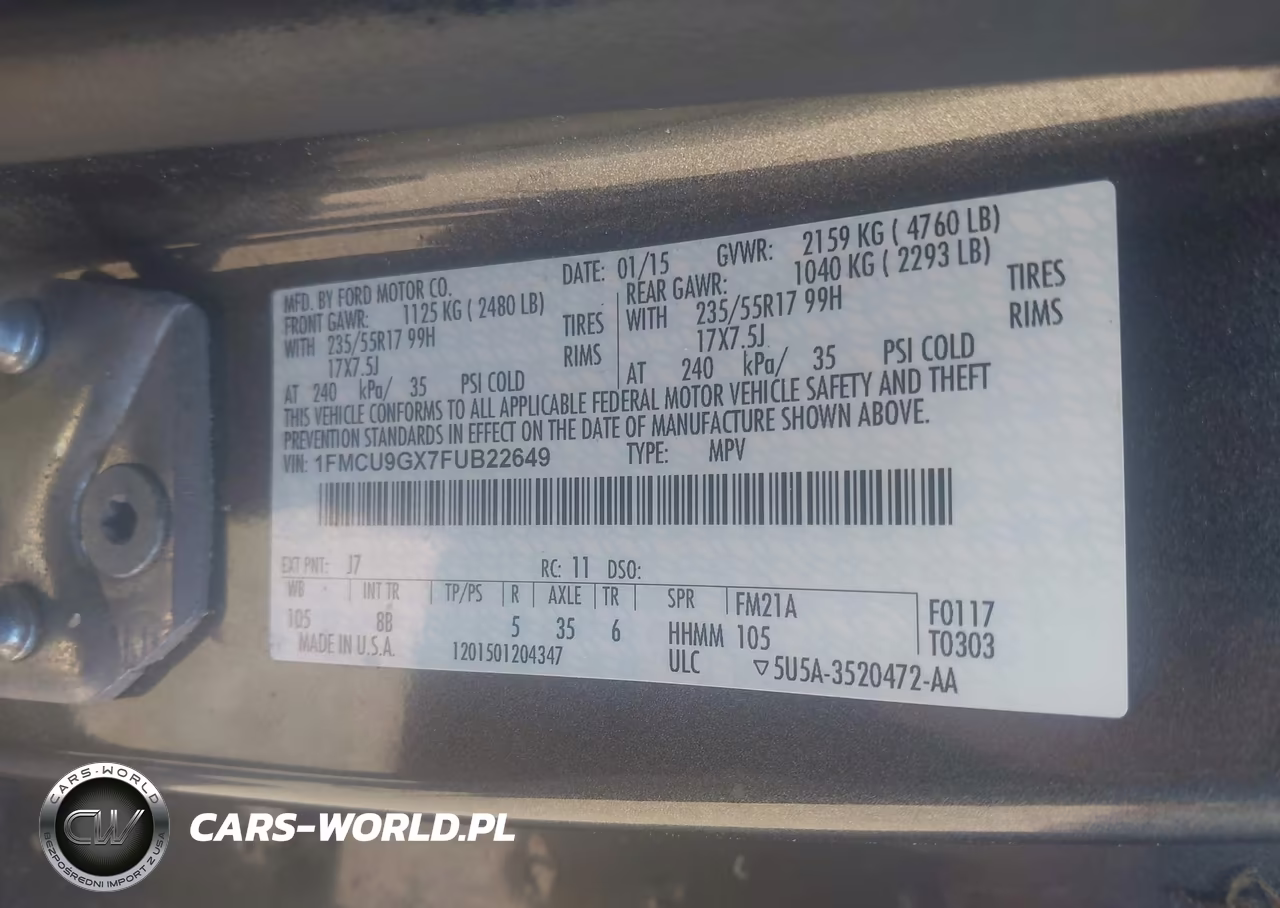 2015 Ford Escape Se VIN:1FMCU9GX7FUB22649 - 9