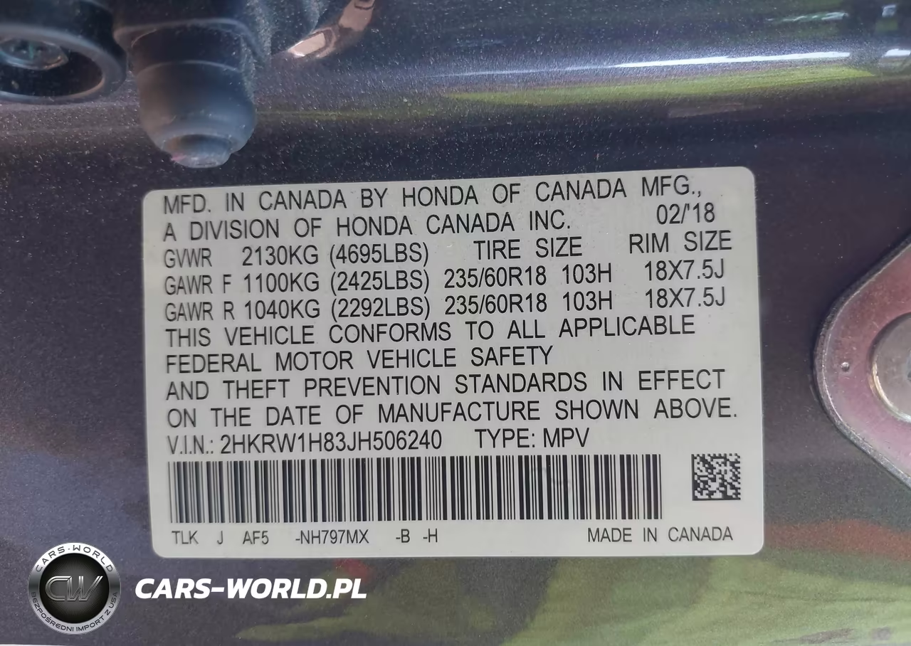 2018 Honda Cr-V Ex-L-Ex-L Navi VIN:2HKRW1H83JH506240 - 9