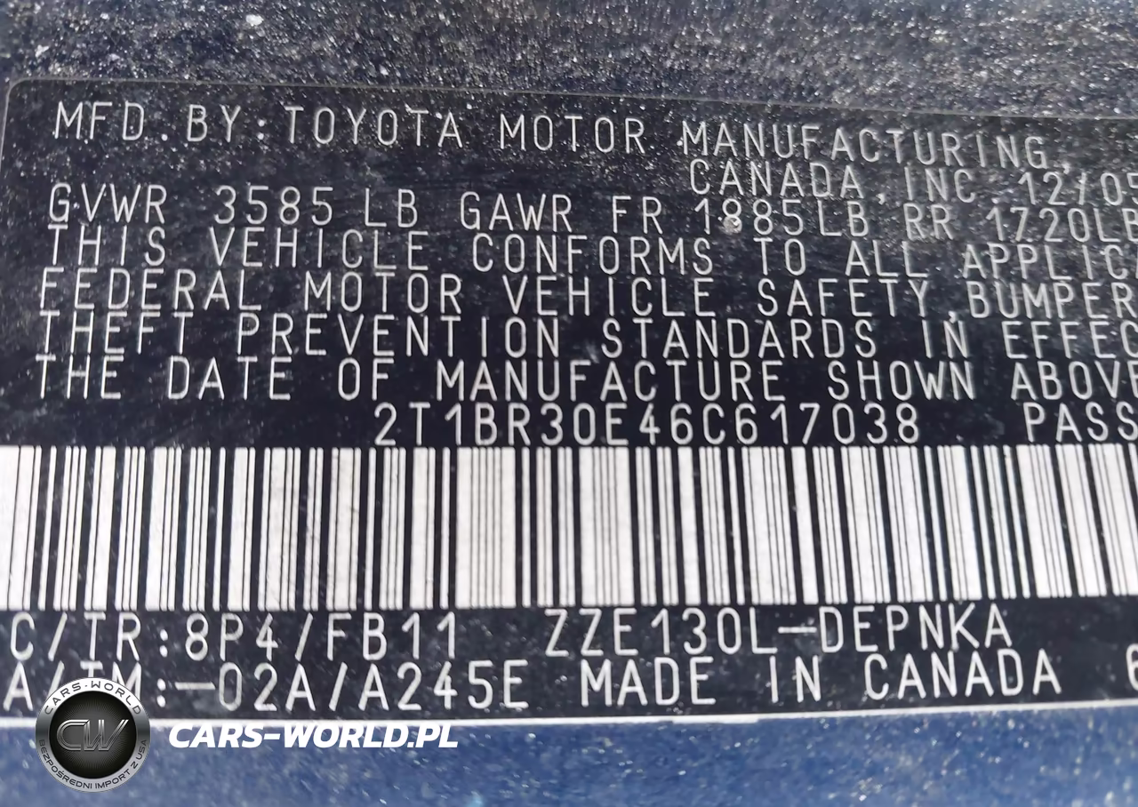 2006 Toyota Corolla Le VIN:2T1BR30E46C617038 - 9