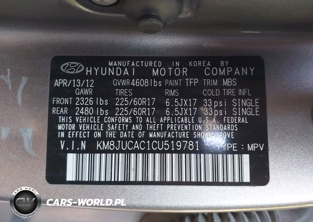 2012 Hyundai Tucson Gls VIN:KM8JUCAC1CU519781 - 9