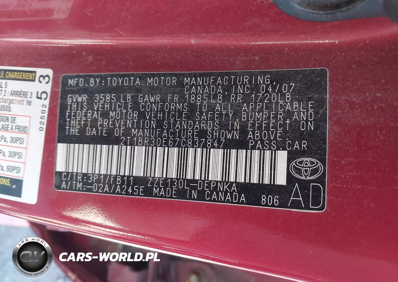 2007 Toyota Corolla Le VIN:2T1BR30E67C837847 - 9