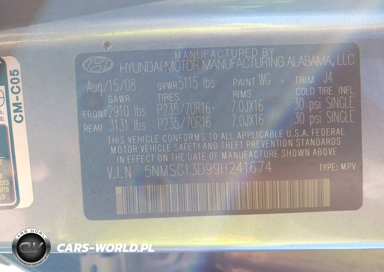 2009 Hyundai Santa Fe Gls VIN:5NMSG13D99H241674 - 9