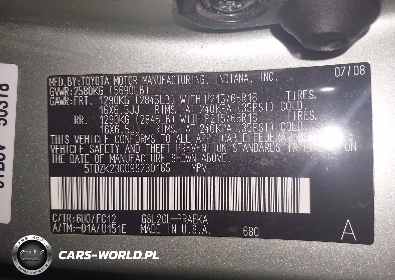 2009 Toyota Sienna Le VIN:5TDZK23C09S230165 - 9