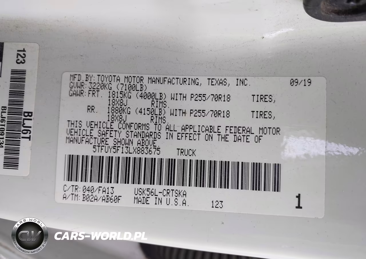 2020 Toyota Tundra Sr VIN:5TFUY5F13LX883675 - 9