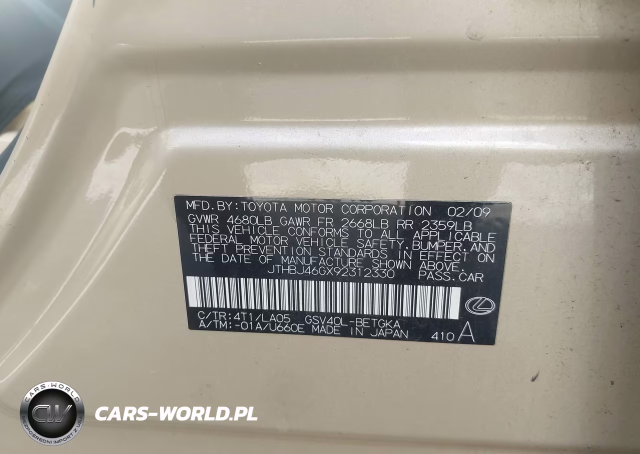 2009 Lexus Es 350 VIN:JTHBJ46GX92312330 - 9