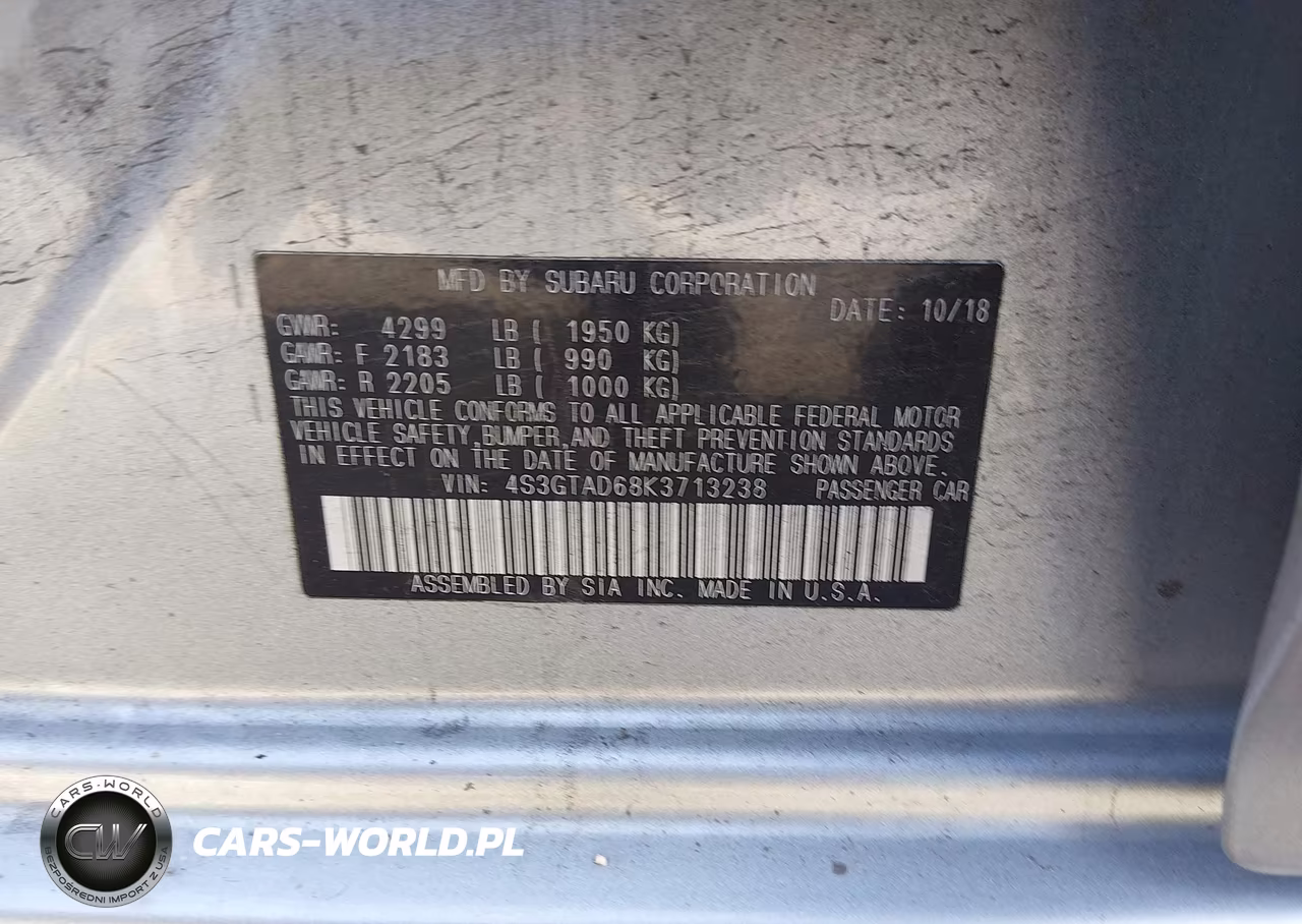 2019 Subaru Impreza 2.0I Premium VIN:4S3GTAD68K3713238 - 9