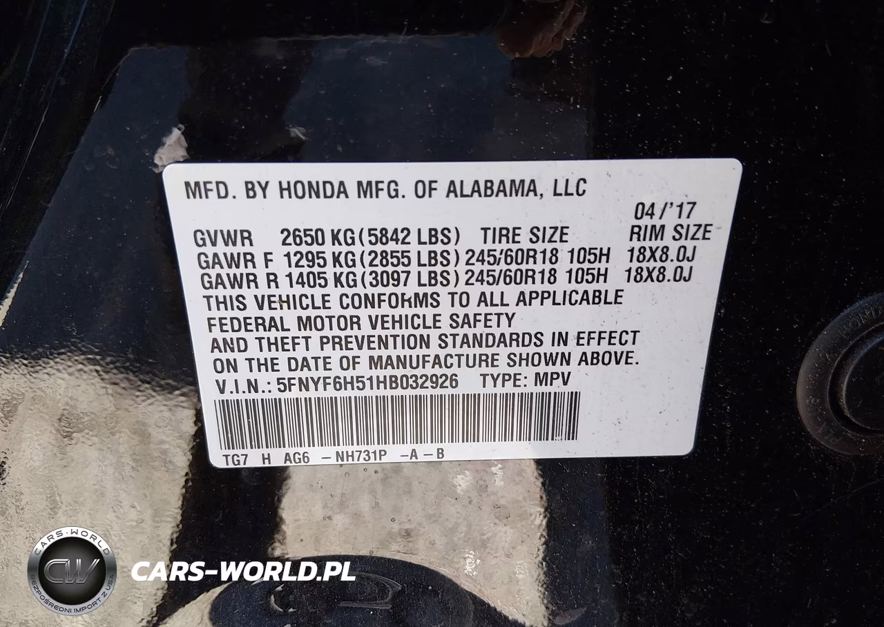 2017 Honda Pilot Ex-L VIN:5FNYF6H51HB032926 - 9