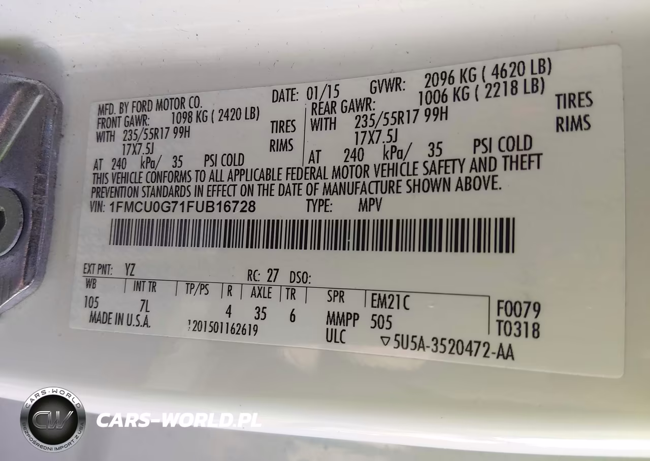 2015 Ford Escape Se VIN:1FMCU0G71FUB16728 - 9